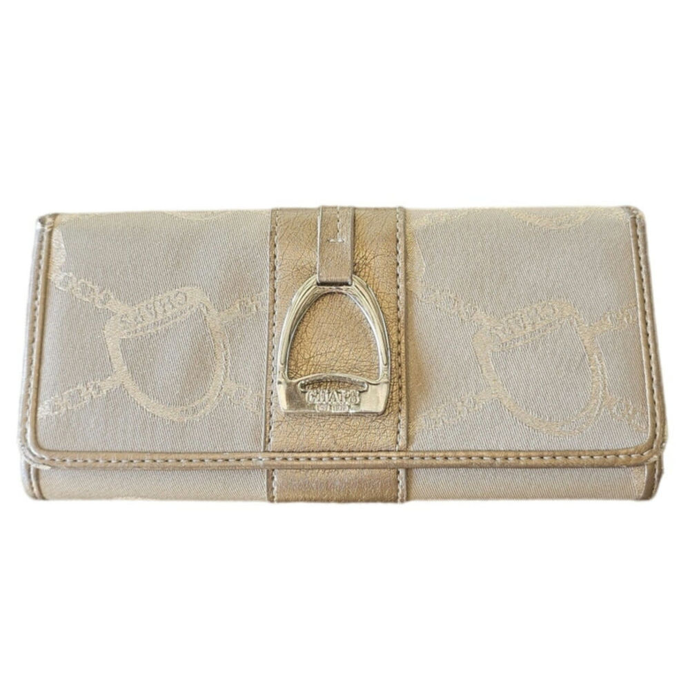 Chaps Bifold Wallet tan w/gold Leather 8" X 4"